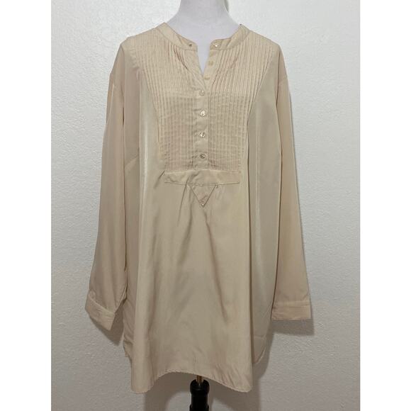 Roaman's Size 32W Light Brown Tan Tuxedo Front Tunic/Blouse Long Sleeve Casual - Picture 1 of 9